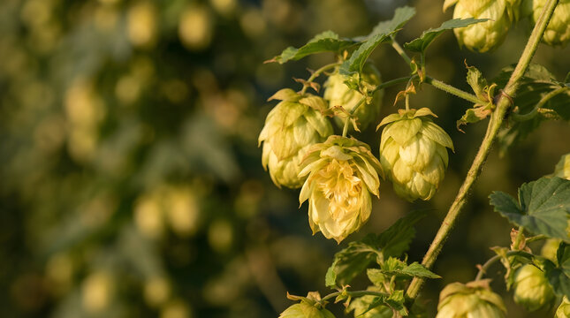 Hop cones on bine isolated clean surface for
