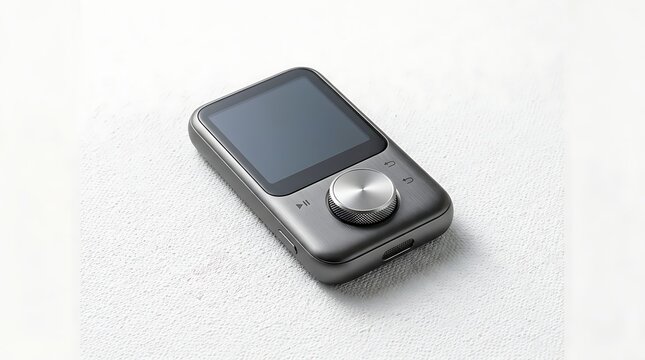 Modern Portable Music Player with Large Dial on White Cloth
