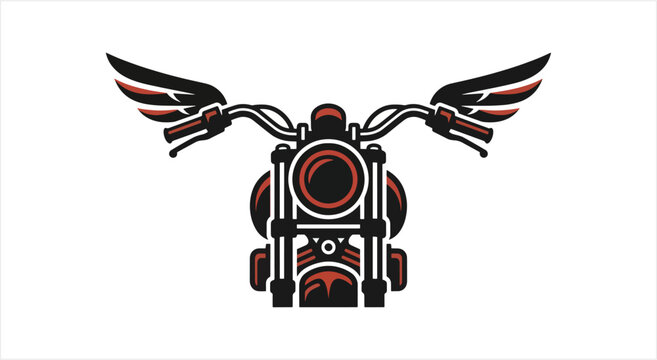 Stylized Motorcycle Emblem with Wings and Headlight.