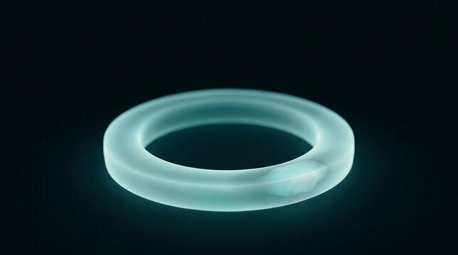 Abstract glowing teal cyan cross-sectional ring visualization representing cardiac MRI T2 tissue mapping, localized bright zone, dark background, clinical macro photography 