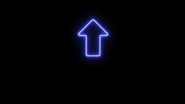 Neon blue glowing arrow pulsing on black background, minimalist digital ui
