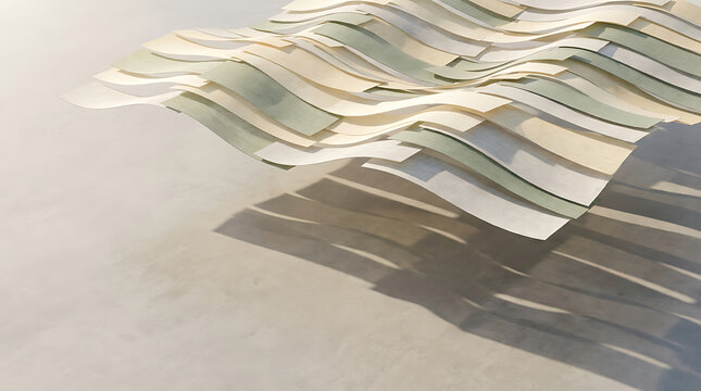 Modern sustainable architecture canopy design with flowing layered waves of material