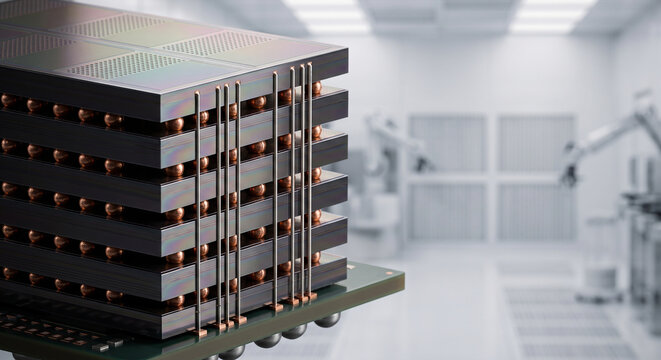 High bandwidth memory HBM 3D stacked dies with TSV and microbumps in cleanroom advanced packaging
