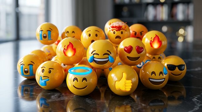 Collection of Diverse Emoji Figurines Displaying Various Emotions and Expressions.