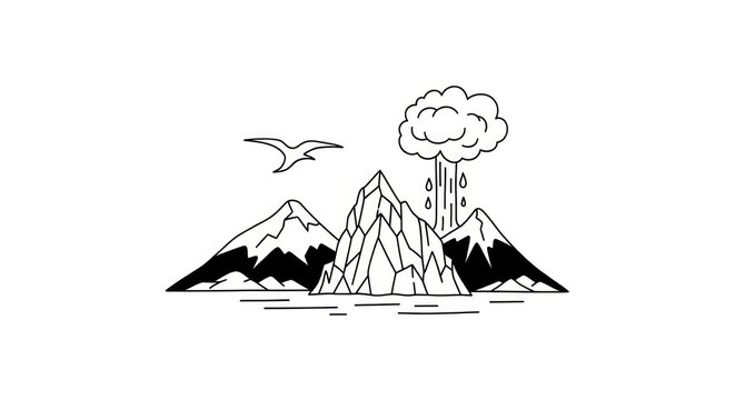 Volcanic Eruption Mountain Landscape Illustration.