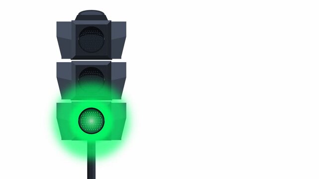 Traffic light cycling through red yellow and green signal lights. 4K Video