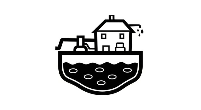 House on flooded ground icon.