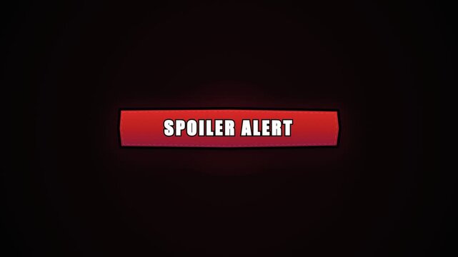 Spoiler alert warning text on red glitchy banner. 4K Video