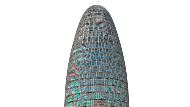 Rendering architettonico 3D della Torre Agbar a Barcellona. Rendering 3D di alta qualit&agrave; della Torre Agbar con illuminazione pulita e dettagli architettonici moderni. Sfondo trasparente per una facile