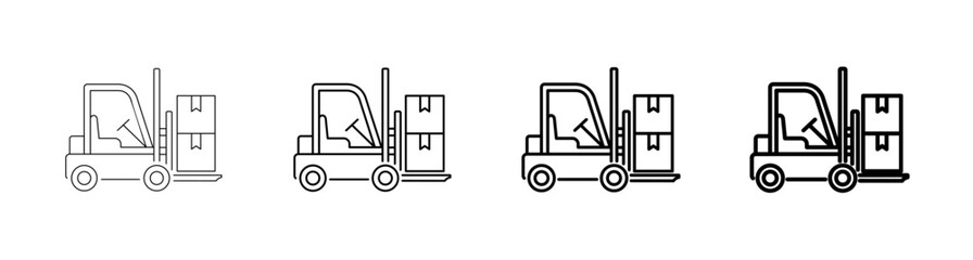 Industrial Forklift Truck and Heavy Cargo Handling Line Icon Vector Outline Illustration © Nomony_line