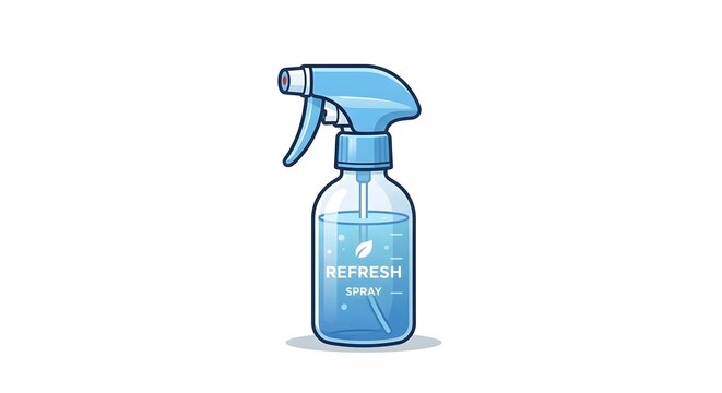Pixel Art Illustration Of Blue Spray Bottle With Refresh Label On Plain White Background