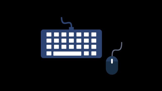 Keyboard and Mouse Input Device Interaction Animation Alpha Transparent Background. 4K Resolution