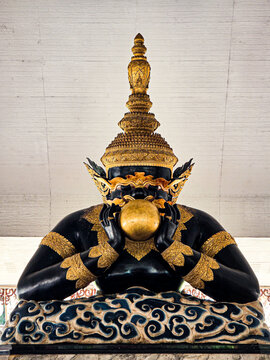 Phra Rahu Deva, Giant Demon God of Fate and Fortune, Thai Temple Style Vector Art