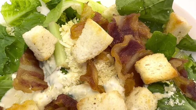 Fresh Caesar Salad with Crispy Bacon, Croutons and Creamy Dressing