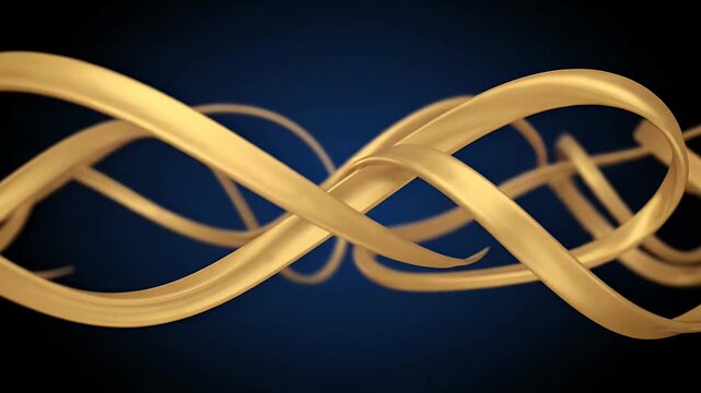 Abstract golden curved lines on dark blue background.