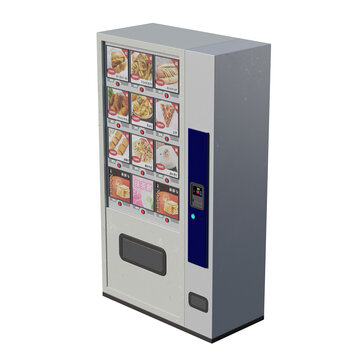 Modern automated food vending machine isolated on a white background.
