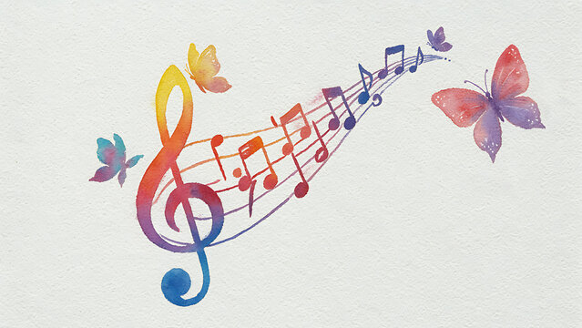 Artistic watercolor musical notes and treble clef art background