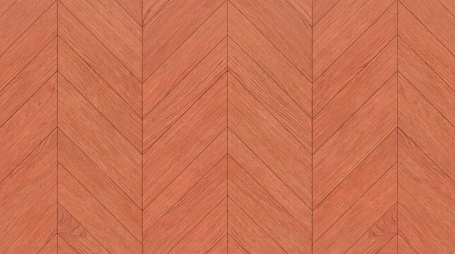 Seamless chevron parquet wood flooring texture background in warm reddish oak tone
