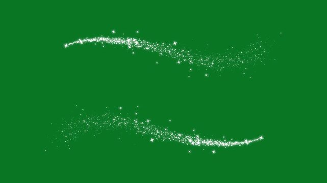 Magic glitter sparkle trail transition with white twinkling stars, cartoon doodle sparkles, fairy shimmer and smooth luminous line motion creating a cinematic transition effect on green screen. 4K