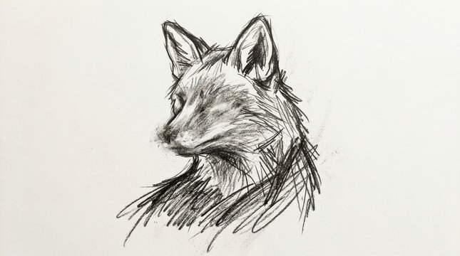 Charcoal pencil sketch of fox head in left profile