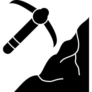 Mining pickaxe mountain extraction flat design icon vector illustration