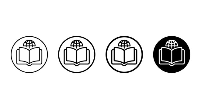 Global Knowledge Icons: Open Book & Earth Symbols, Education & Learning Vector Set
