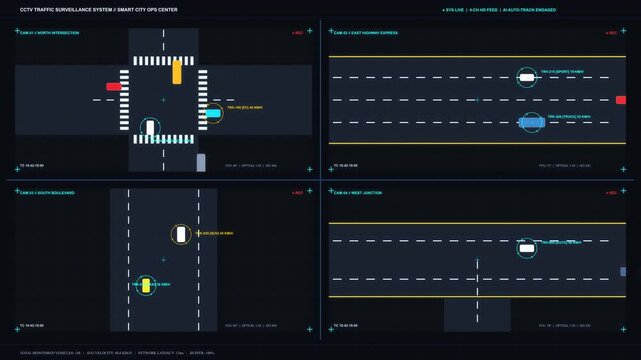 Surveillance CCTV monitoring screen template with multiple traffic cameras, security system