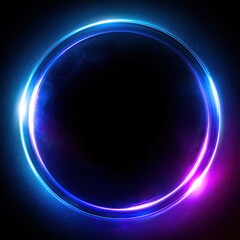 Fototapeta premium Abstract neon blue and purple ring light effect on black background