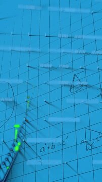Animation of graphs and math formulas on blue background