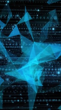 Animation of dots connected and forming geometric shapes and flying over black background