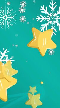 Animation of falling golden stars and christmas decoration over red background