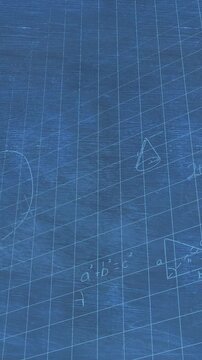 Animation of mathematical equations and diagram over grid pattern against blue background