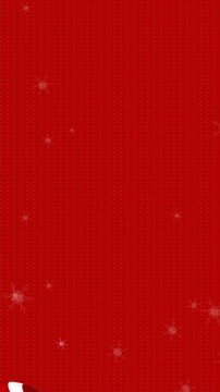 Animation of snow falling over candy cane and gifts on winter landscape against red background