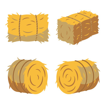 Golden hay bale vector illustration collection featuring square and round shapes isolated on a clean white background for farming design
