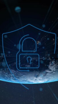 Animation of security padlock icon over globe against blue background