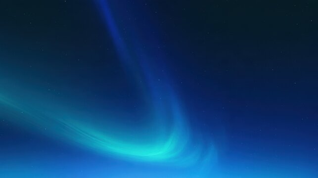 Aurora borealis forming V shaped green blue light band over deep blue starry night sky in arctic darkness