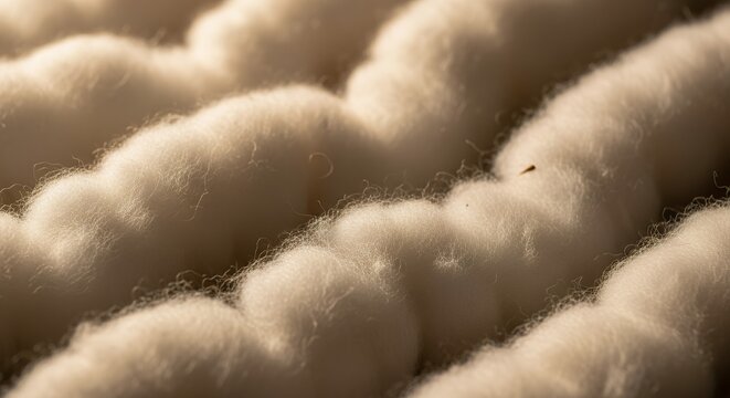Close-up of fluffy cotton bolls in a field, ready for harvest, showcasing natural fibers.