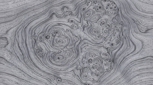 Natural black and white burl wood texture background with detailed swirling grain and knot patterns