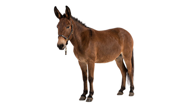 Brown Mule Standing on White Background.