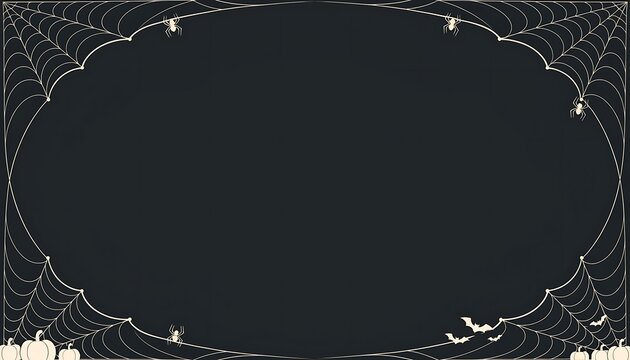Halloween frame with spooky spider web border and pumpkins for holiday party invitation