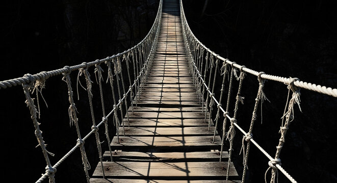 Suspension Bridge in a Dark Forest Setting