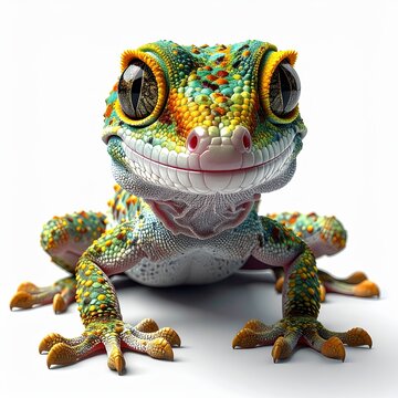 An adorable tropical house gecko, Close-up of a Tropical Gecko on White Background