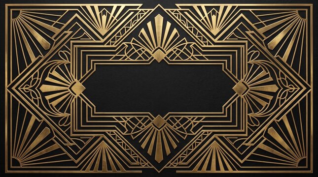 Luxury art deco golden frame background with elegant geometric patterns for premium party invitation template design