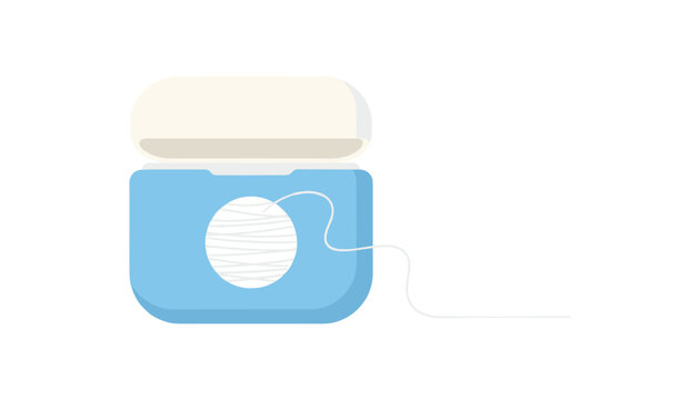 Blue dental floss dispenser with a roll of white thread and a strand pulled out for daily oral hygiene care and dental health.