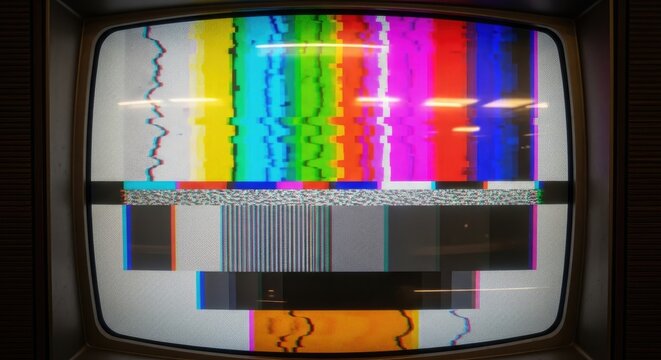 Vintage Television Screen Displaying Test Pattern.