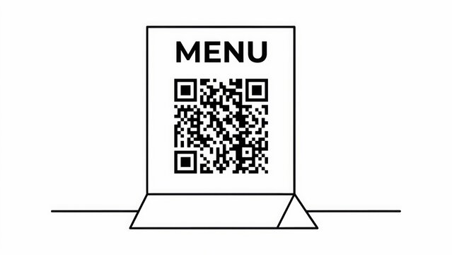 A table tent card with a QR code and menu text isolated on white background. Perfect for restaurant and cafe contactless ordering concepts.