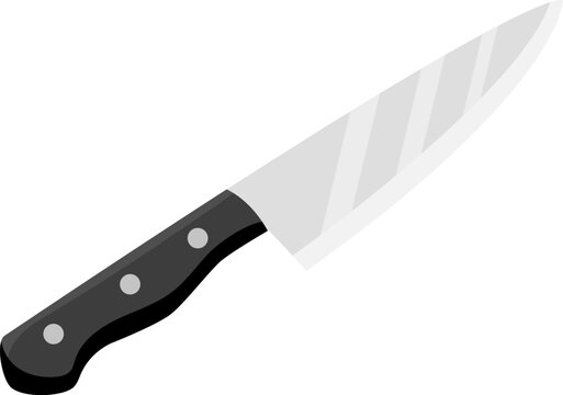 Chef knife with black handle and silver blade isolated on background for kitchen preparation and culinary use