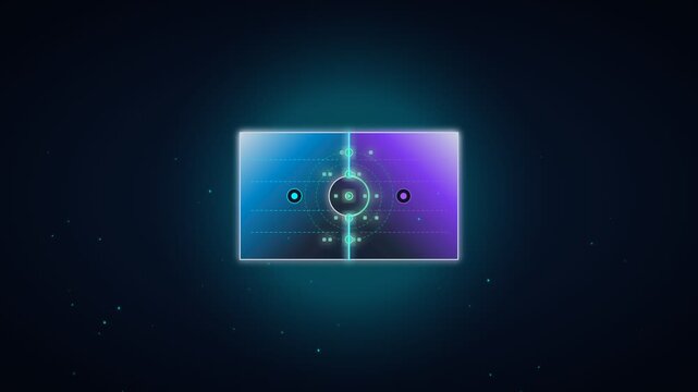 Futuristic digital interface display with glowing neon lights and abstract tech elements