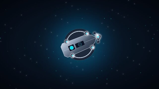 Futuristic spacecraft exploring deep space surrounded by glowing stars