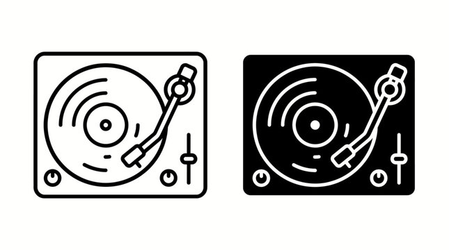 Two icons of a turntable record player, one in outline and the other in silhouette.